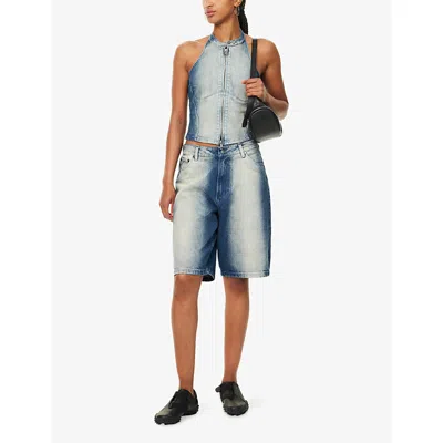 Daily Paper Womens  Bleached Oversized-fit Denim Shorts
