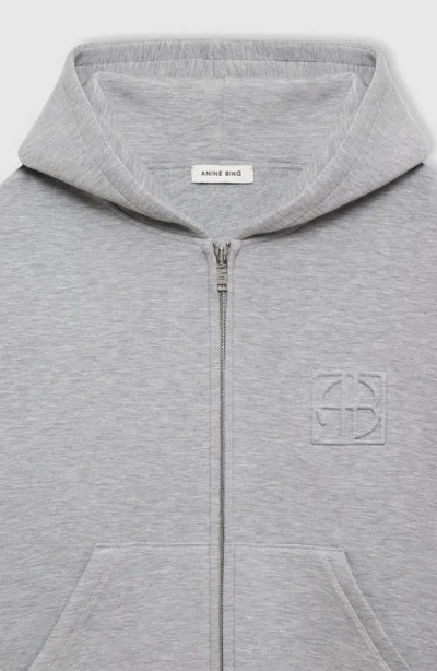 Anine Bing Bond Zip Up Hoodie Framed Monogram In Heather Grey