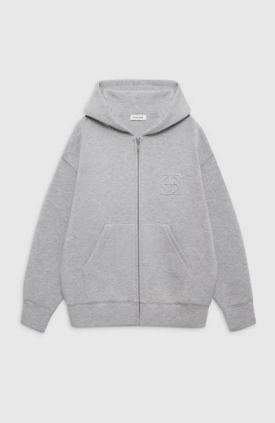 Anine Bing Bond Zip Up Hoodie Framed Monogram In Heather Grey