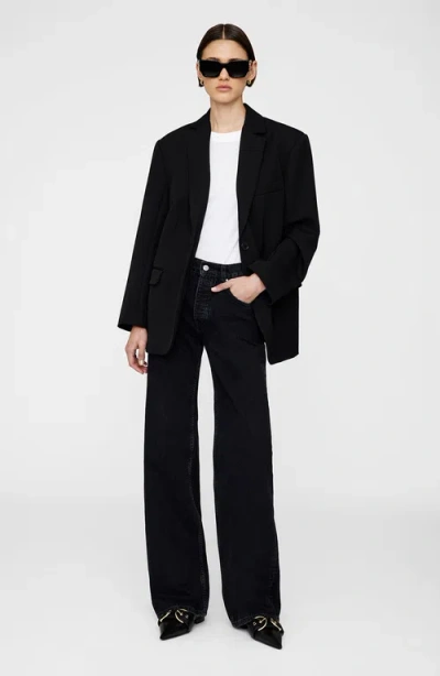 Anine Bing Hugh Logo Patch Wide-leg Jeans In Black