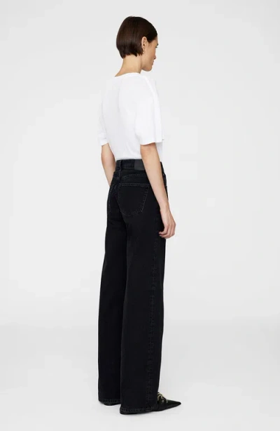 Anine Bing Hugh Logo Patch Wide-leg Jeans In Black