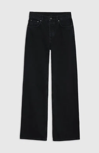 Anine Bing Hugh Logo Patch Wide-leg Jeans In Black