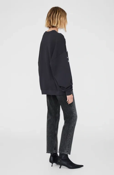 Anine Bing Miles Relaxed-fit Oversized Cotton Sweatshirt With Contrasting Logo