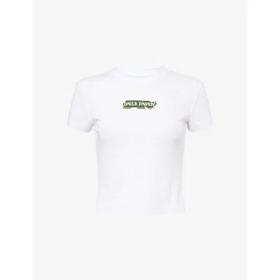 Daily Paper Womens Sticker Brand-print Cap-sleeve Cotton-blend T-shirt White