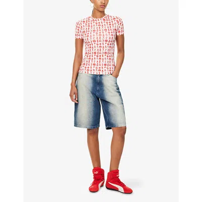 Daily Paper Womens  Hair Grid Aop Short-sleeves Stretch-woven T-shirt