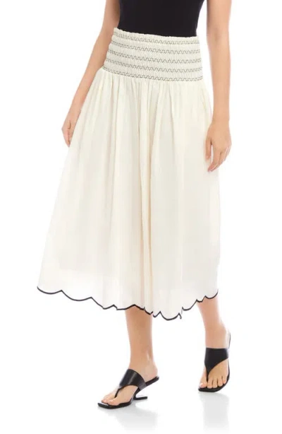 Fifteen Twenty Elsa Smocked Waist Midi Skirt In Cream