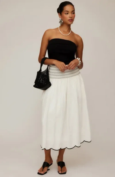 Fifteen Twenty Elsa Smocked Waist Midi Skirt In Cream