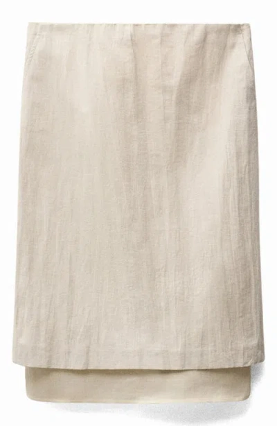 Mango Combined Linen Blend Midi Skirt