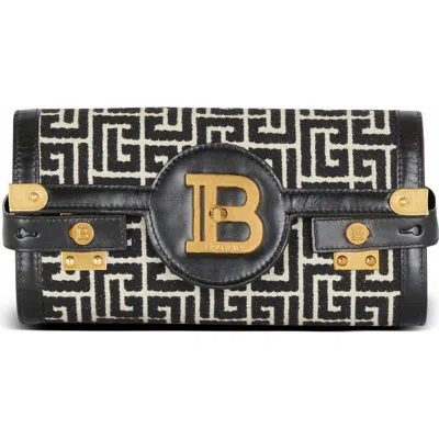 Balmain B-buzz Pouch 23 In Monogrammed Jacquard Canvas And Leather