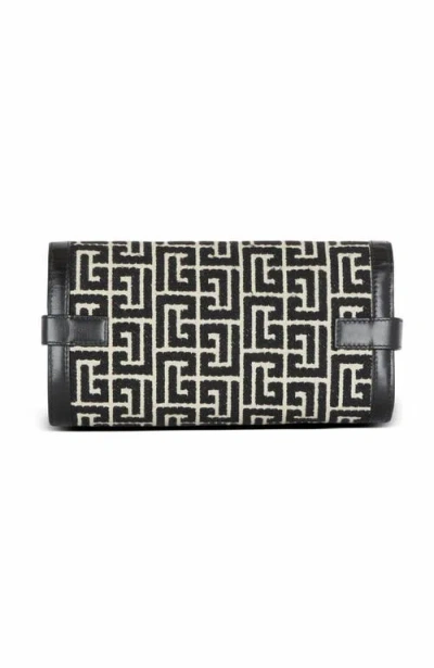 Balmain B-buzz Pouch 23 In Monogrammed Jacquard Canvas And Leather