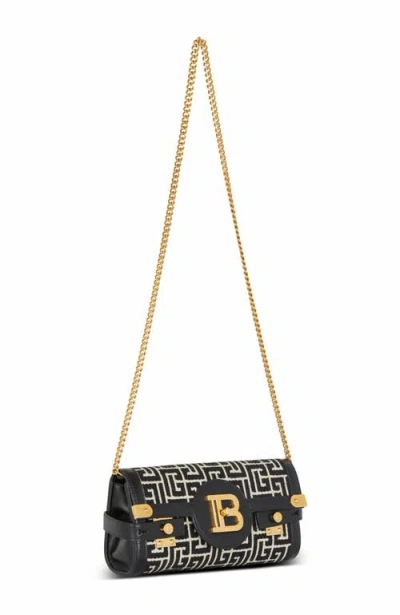 Balmain B-buzz Pouch 23 In Monogrammed Jacquard Canvas And Leather