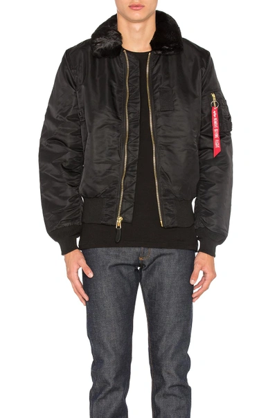 Shop Alpha Industries B-15 Slim Fit Bomber With Faux Fur Collar In Black