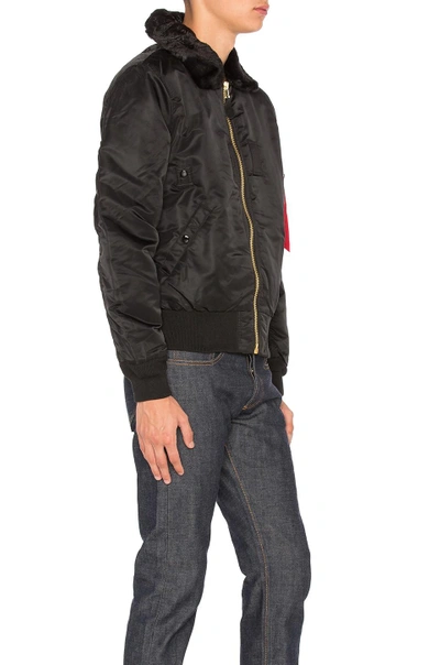 Shop Alpha Industries B-15 Slim Fit Bomber With Faux Fur Collar In Black