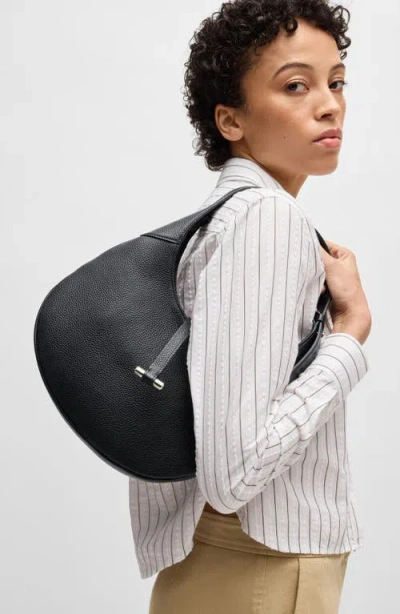 Hugo Boss Pebbled-leather Hobo Bag With Golden Hardware