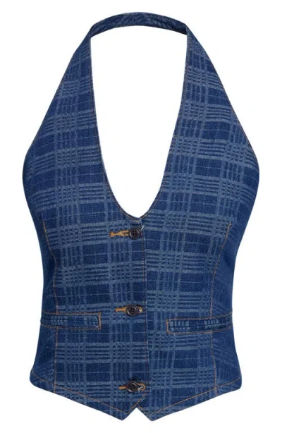 Lioness Renewal Halter Top Indigo Plaid