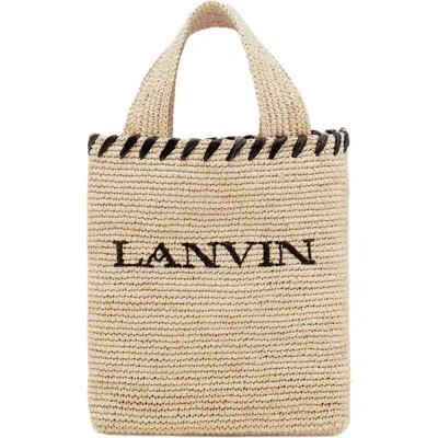 Lanvin Logo-embroidered Raffia Tote Bag In Neutral