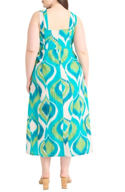 Maggy London Plus Size Printed Double-strap Midi Dress In Blue