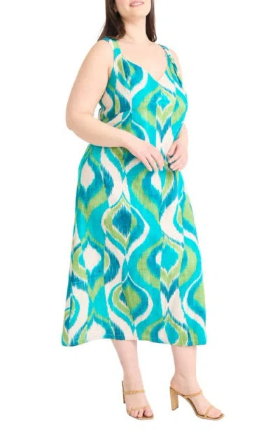 Maggy London Plus Size Printed Double-strap Midi Dress In Blue