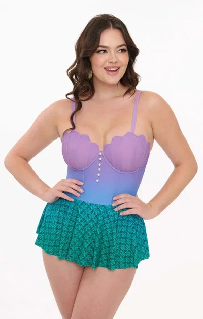 Unique Vintage Spaghetti Strap Sweetheart Skirted One Piece Swimsuit