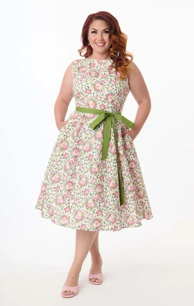 Unique Vintage Plus Size Sleeveless Belted Swing Dress