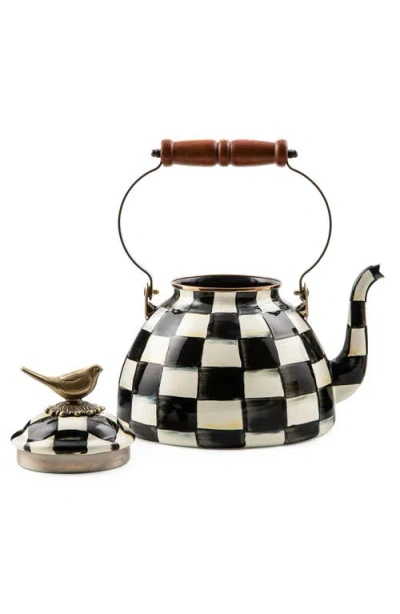 Mackenzie-childs Mackenzie Childs Courtly Check Enameled Steel 3-quart Tea Kettle With Bird