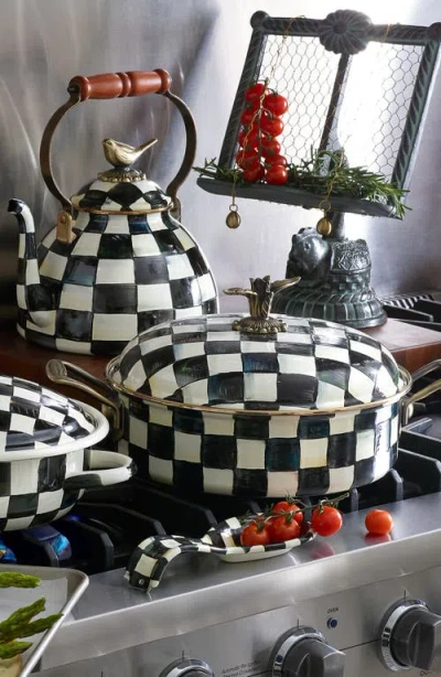 Mackenzie-childs Mackenzie Childs Courtly Check Enameled Steel 3-quart Tea Kettle With Bird