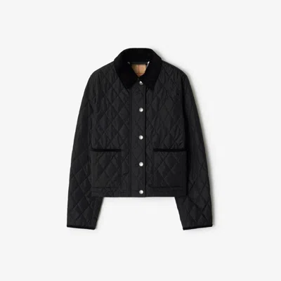 Burberry Oldham Black Quilted Jacket With Corduroy Collar In Tech Fabric Woman In Black