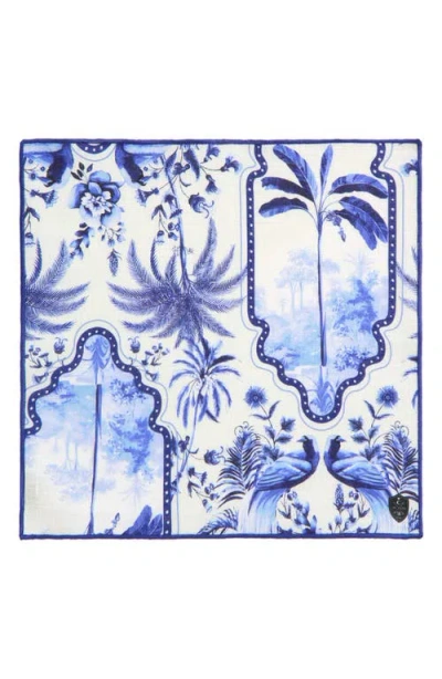 Clifton Wilson Blue & White Palms Linen Pocket Square