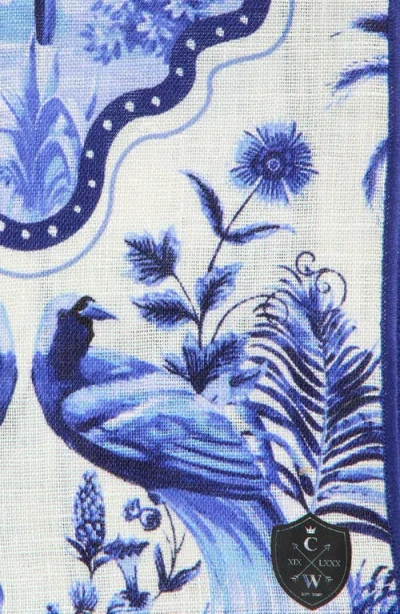 Clifton Wilson Blue & White Palms Linen Pocket Square