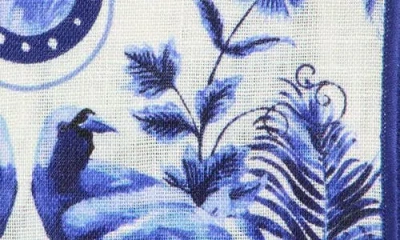 Clifton Wilson Blue & White Palms Linen Pocket Square