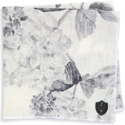 Clifton Wilson Grey & White Floral Linen Pocket Square