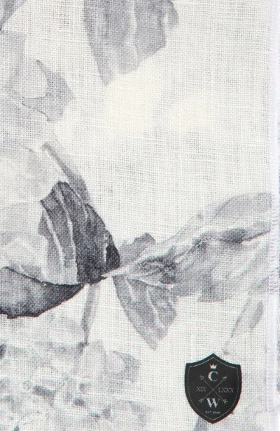 Clifton Wilson Grey & White Floral Linen Pocket Square