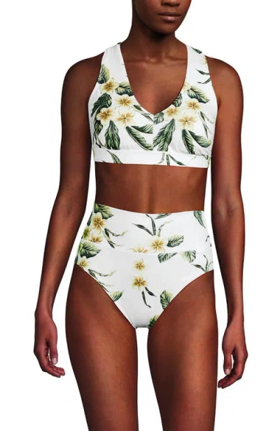 Lands' End Chlorine Resistant V-neck Midkini Swimsuit Top And High Leg High Waisted Bottoms 2 Piece