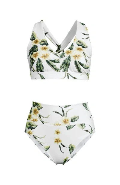 Lands' End Chlorine Resistant V-neck Midkini Swimsuit Top And High Leg High Waisted Bottoms 2 Piece