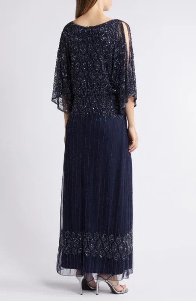 Pisarro Nights Beaded Blouson Split Sleeve Gown