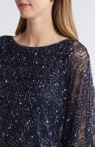 Pisarro Nights Beaded Blouson Split Sleeve Gown