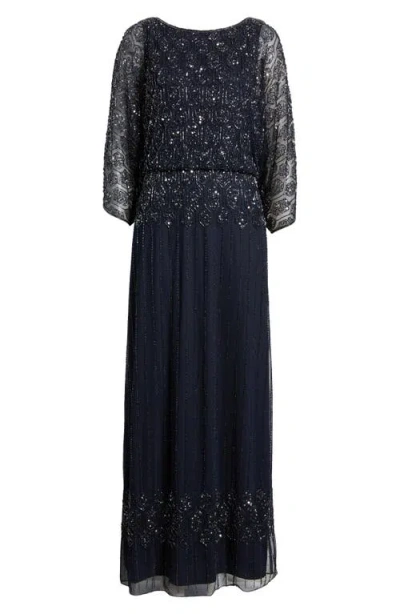 Pisarro Nights Beaded Blouson Split Sleeve Gown