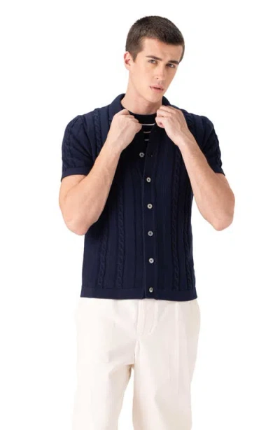 Members Only Jc Polo Cable-knit Sweater In Blue