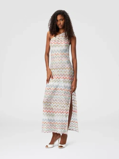 Missoni Long One-shoulder Dress With 3d Zig Zag Lamé