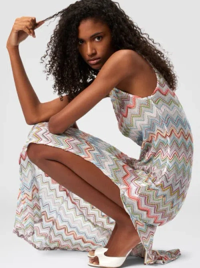 Missoni Long One-shoulder Dress With 3d Zig Zag Lamé
