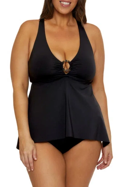 Becca Etc Plus Size Marble Canyon High Waist Bikini Bottoms In Black
