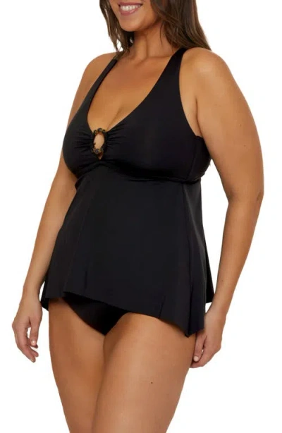 Becca Etc Plus Size Marble Canyon High Waist Bikini Bottoms In Black