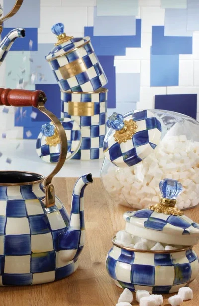 Mackenzie-childs Glass Cookie Jar With Royal Check Lid