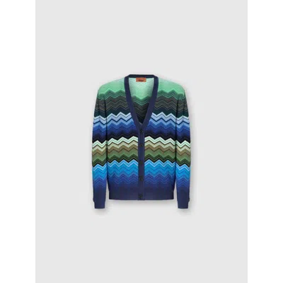 Missoni Chevron Pattern V-neck Cardigan With Ribbed Cuffs