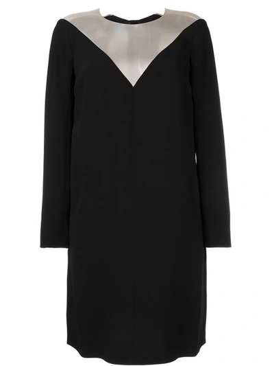 Paule Ka Sheer Panel Longsleeved Dress In Black