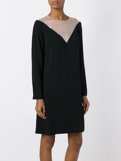 Shop Paule Ka Sheer Panel Longsleeved Dress In Black