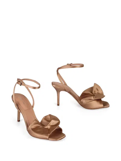 Alberta Ferretti Ruffled Satin Sandals In Brown