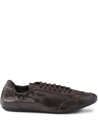 Prada Collapse Leather Sneakers In Black