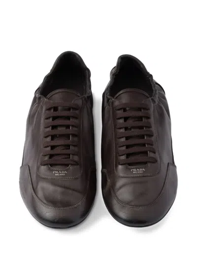 Prada Collapse Leather Sneakers In Black