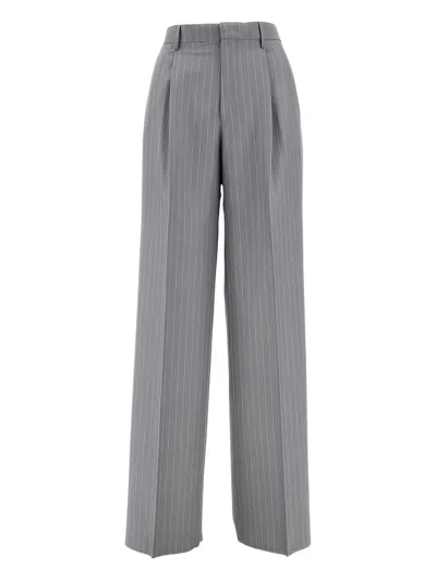 Tagliatore Vertical Striped Grey Trousers With Front Zip Closure
